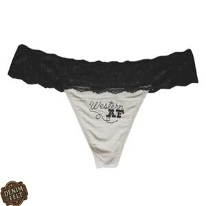 Two Fly “Western AF” Thong Panties Lace Trim Beige Black Size S & XS | NEW!!🤠